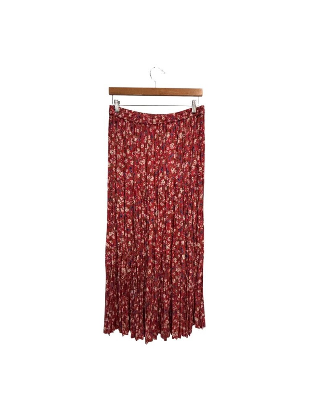 Tantrums Floral Pleated Maxi Skirt Women’s M Red Pink Cottagecore Boho Pull-On R - Picture 2 of 6